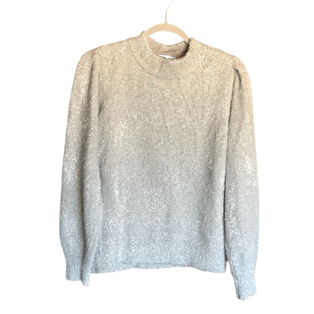 WHBM women’s metallic silver sweater size small winter cozy holiday stretch